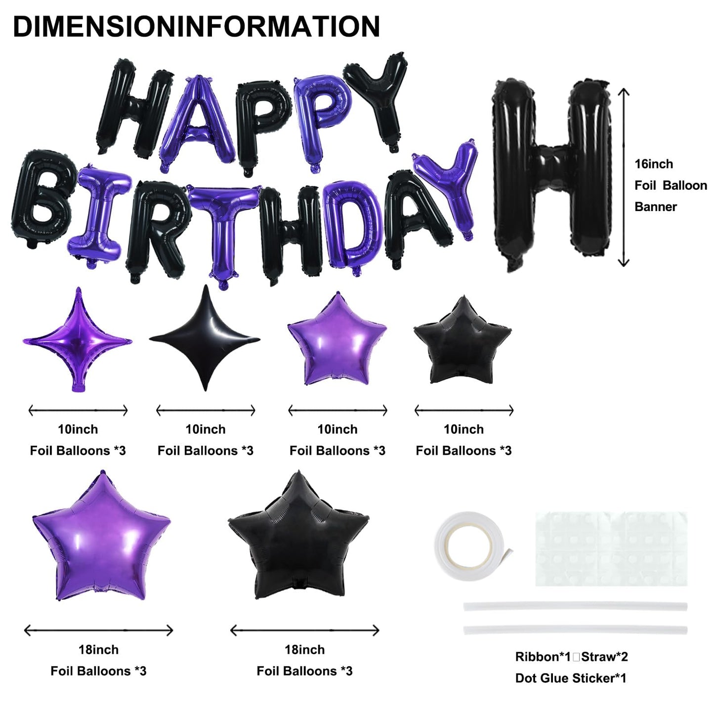 TONIFUL 35PCS Black Purple Happy Birthday Decorations Kit 16 Inch Happy Birthday Balloon Banner Decorations Supplies for Men Wom