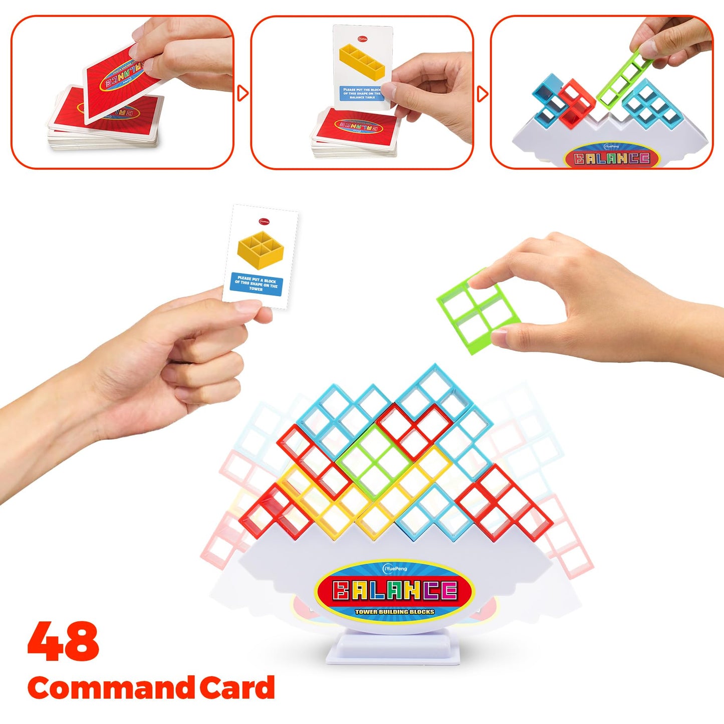 Iyuepeng 48 Pcs Board Games For Kids & Adults Tetra Tower Balance Stacking Toys Perfect For Family Games, Parties, Travel