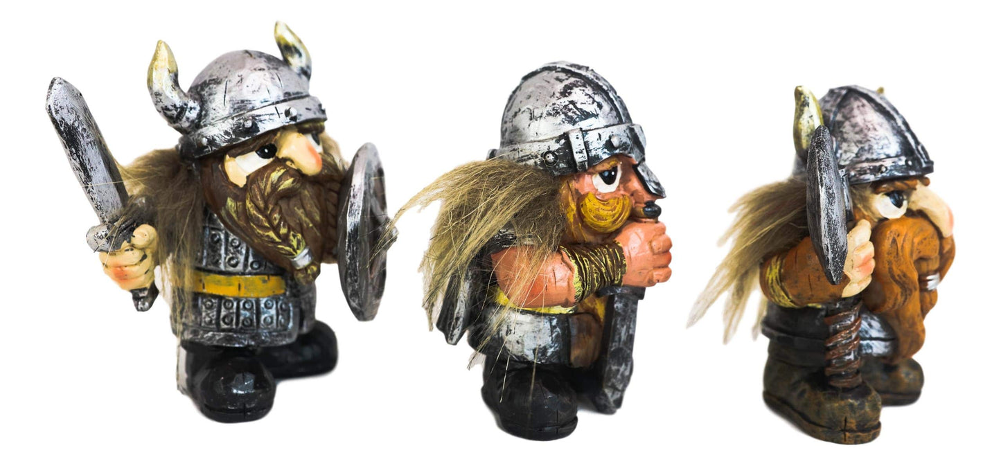 Ebros Gift Small Chibi Norse Viking Wild Berserkers Warriors with Axe decorative replica blade and Shield Statue Set of 3 Norselandic Hero Warlords Decorative Figurines