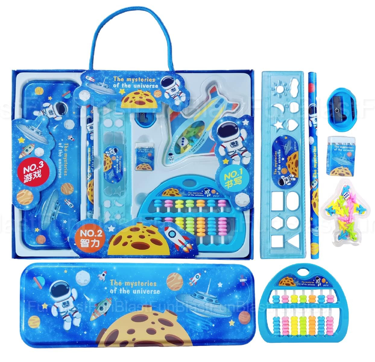 Funblast Space Theme Stationery Box For Kids  School Stationery Supplies, Kawaii Stationery Set, Pencil Box, Ruler, Eraser, Sha