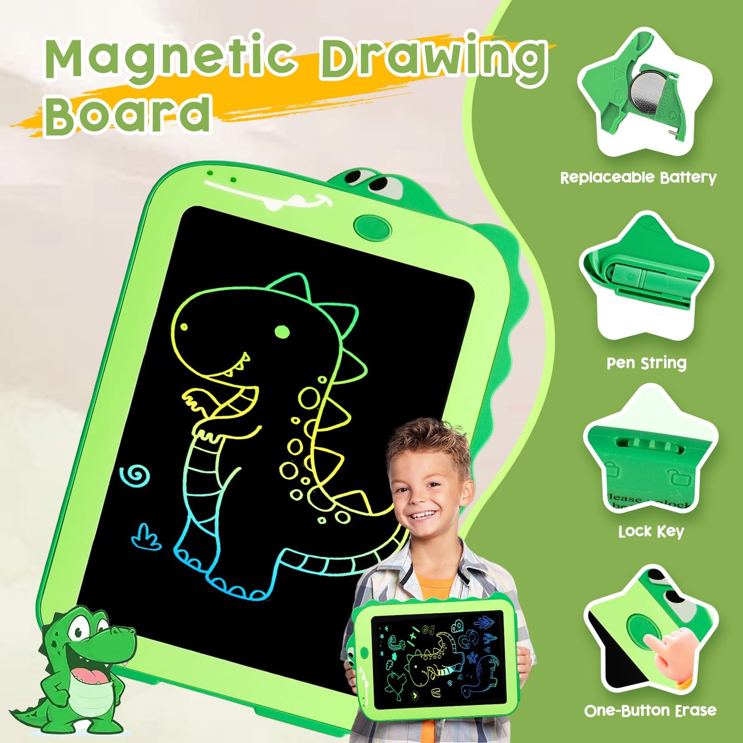 Teriph Lcd Writing Tablet For Kids, Colorful Toddlers Toys Drawing Board, Educational Kid Toys, Doodle Pad Dinosaur Toys For 2 3