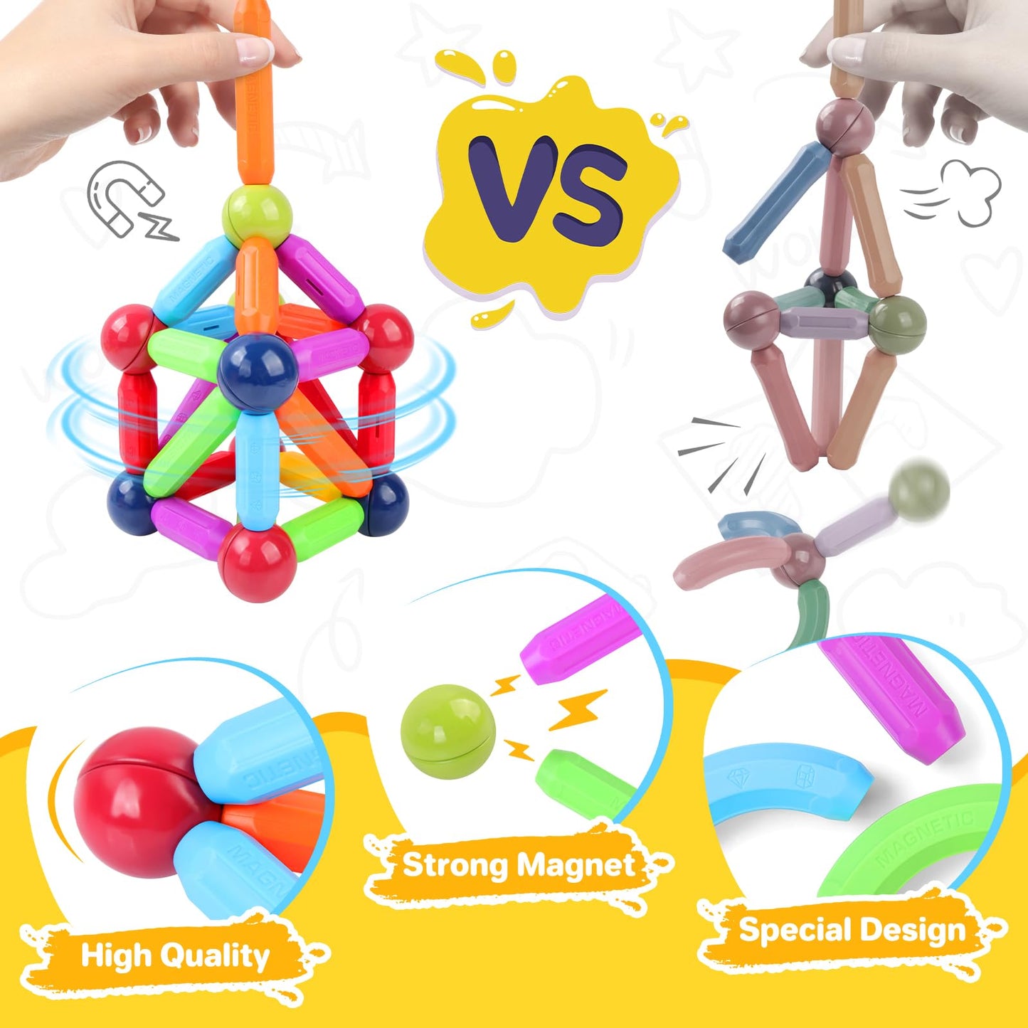 Beboan Magnetic Sticks And Balls, 68 Pcs Magnetic Building Sticks Blocks For Kids, Magnetic Building Blocks For Kids, Educationa