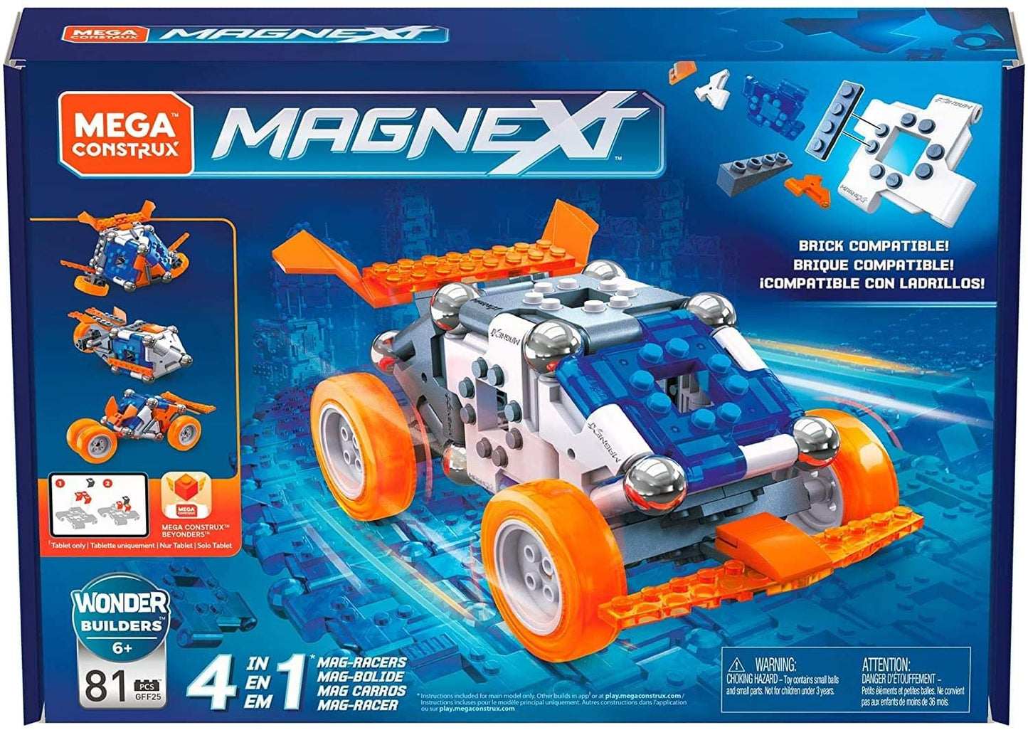 Mega Construx Magnext 4-In-1 Mag-Racers Construction Set With Magnets, Magnetic Building Toys For Kids 81 Pieces, Multi Color