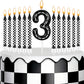 13 Pcs Racing Cars Themed Birthday Candles - 1 to 9 Number Candle & Black and White Checkered Candles, Truck Candle Cake Topper 