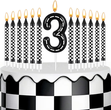 13 Pcs Racing Cars Themed Birthday Candles - 1 to 9 Number Candle & Black and White Checkered Candles, Truck Candle Cake Topper 