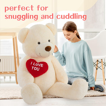 Tezituor Giant Teddy Bear Stuffed Animal 52'' - Big Teddy Bear With Heart - Large I Love You Teddy Bear Plush Toys For Kid Chris