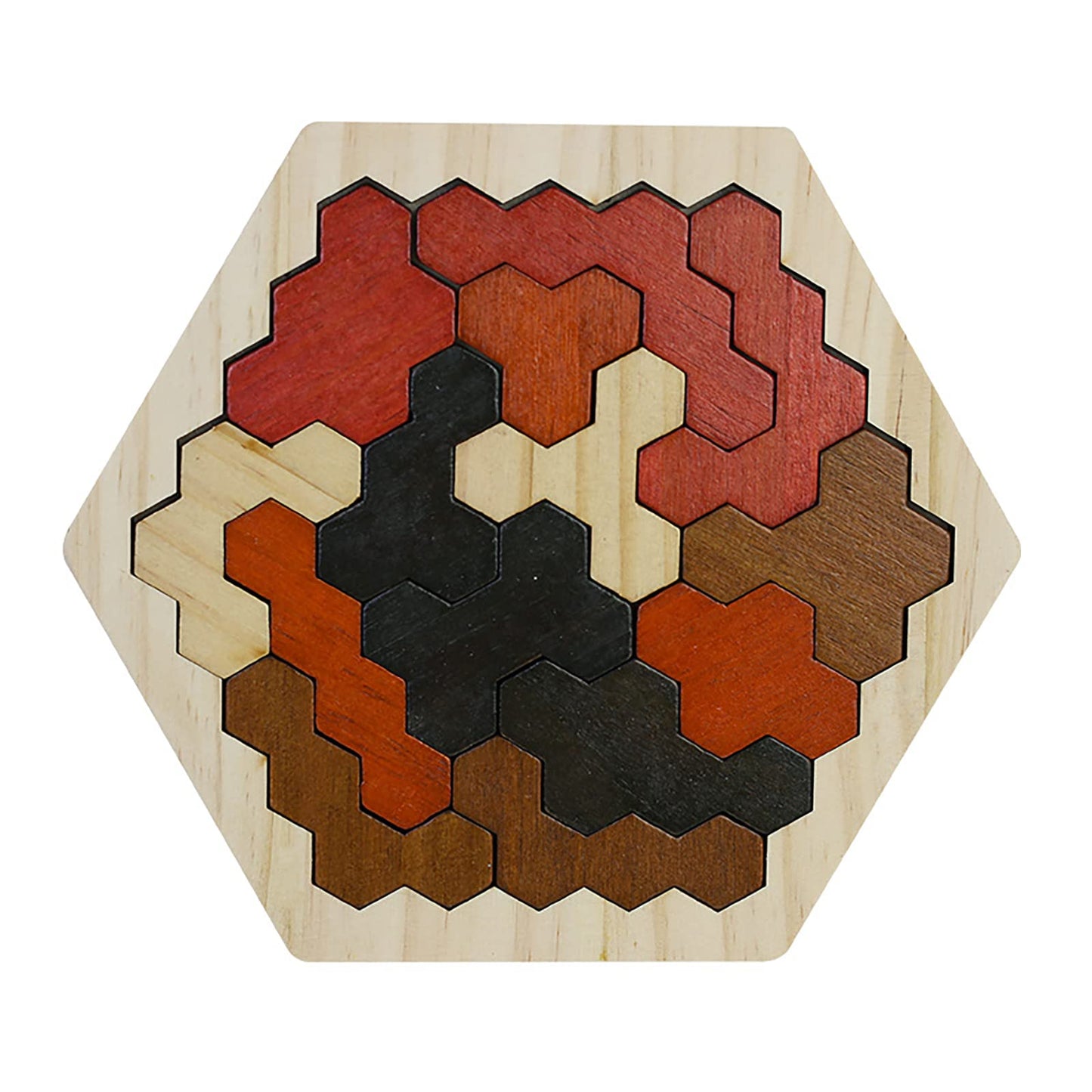 Wooden Blocks Puzzle Brain Teasers Toy Large Wooden Hexagon Puzzle For Kids Adults Tangram Brain Teaser Puzzles Geometry Logic Iq Games Stem Montessori Educational Gift For Kids (Cellular Brown)
