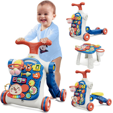Hyes 5 In 1 Baby Push Walker For Baby Boy, Activity Center Learning To Walk, Sit To Stand, Early Learning Push Toys For Infant 1