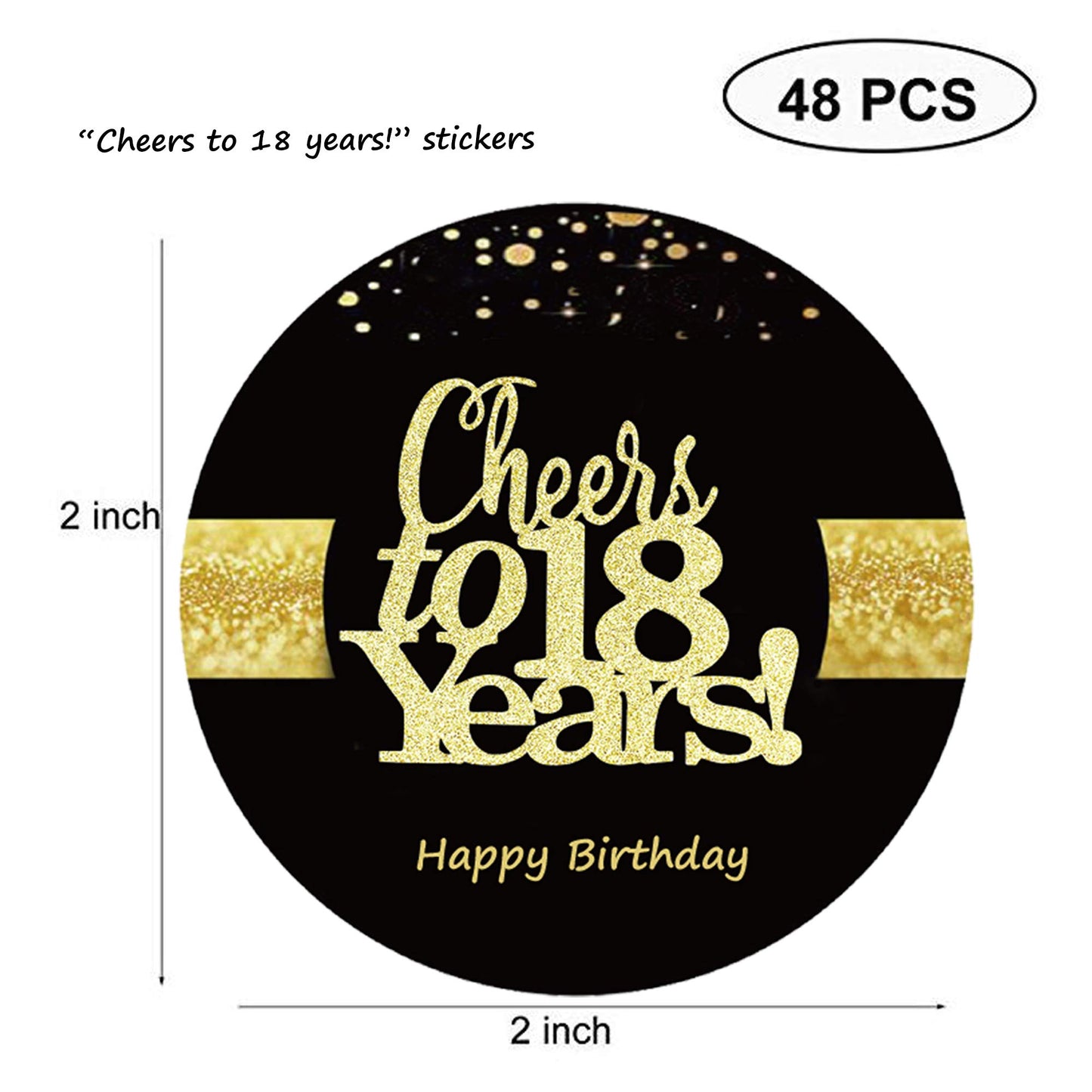 Sumerk 48 Pcs Cheers To 18 Stickers Large Bottle Stickers 18Th Birthday Stickers Card Seals 2 Inches Round Happy Birthday Party