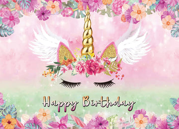 LTLYH 7x5FT Unicorn Birthday Backdrop & Banner Supplies