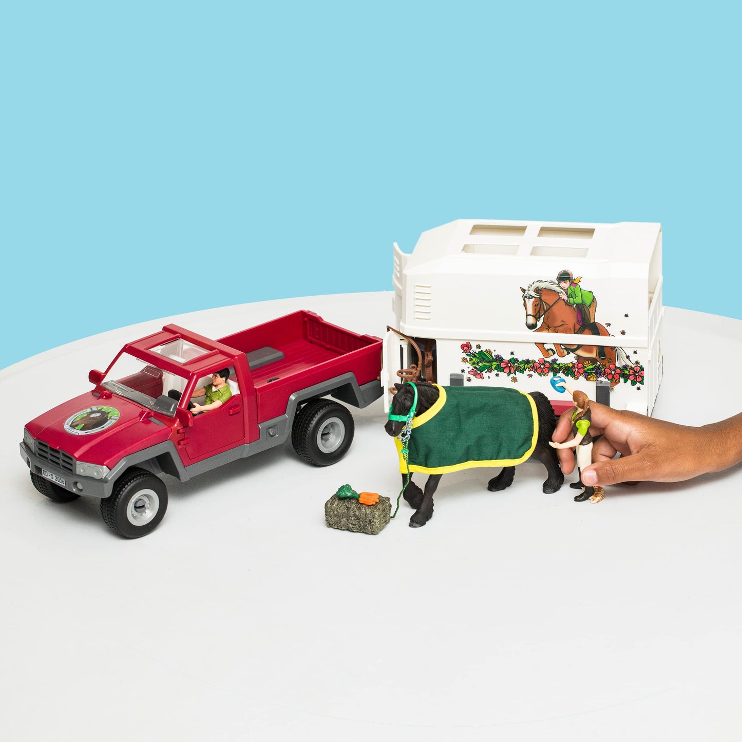 Schleich Horse Truck And Trailer Toys - 14 Piece Pickup Truck & Trailer Playset, With Horse Figurine, Rider Action Figure, And P