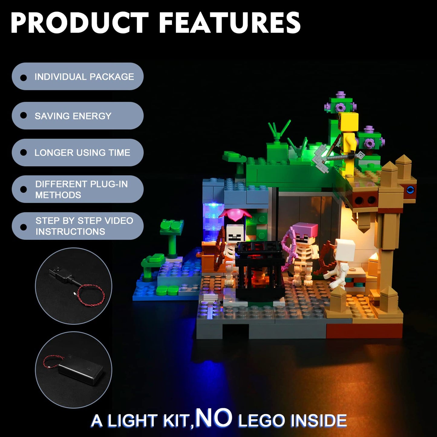 Brickbling Light Kit Compatible With Lego Minecraft The Skeleton Dungeon 21189, Minecraft Dungeon Led Lighting Compatible With Lego 21189 - Lights Only, Not Come With Model