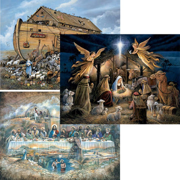 Bits And Pieces – Value Set Of Three 500 Piece Jigsaw Puzzles For Adults – Noah'S Ark, Last Supper, In The Manger - Religious Scenes Jigsaw Puzzles By Artist Ruane Manning