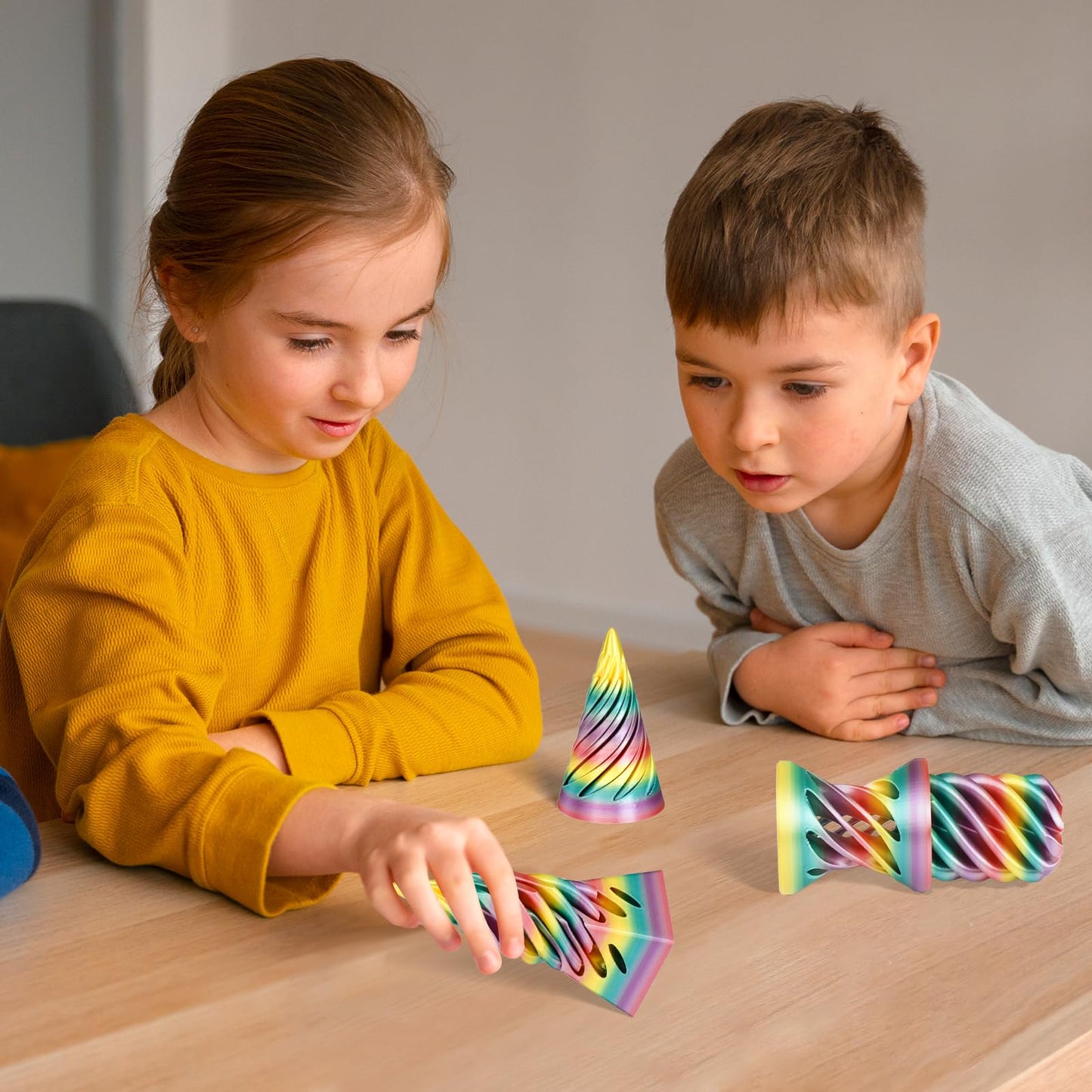 Mydhall 3PCS Impossible Cone 3D Printed Spiral Cone Fidget Toys Impossible Pyramid Passthrough Sculpture Stress Relieving Toys for mature-themeds and Kids Stocking Filler White Elephant Gifts(Rainbow)