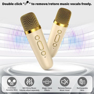 Hwwr Kids Karaoke Machine, Portable Bluetooth Speaker With Wireless Microphone, Christmas Halloween Kids Toys Gifts For Girls 4,