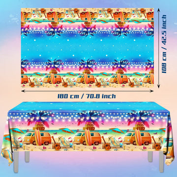 Grehumor 3Pcs Summer Sunset Beach Tablecloth Beach Theme Party Decorations Palm Leaves Tropical Beach Disposable Plastic Table C