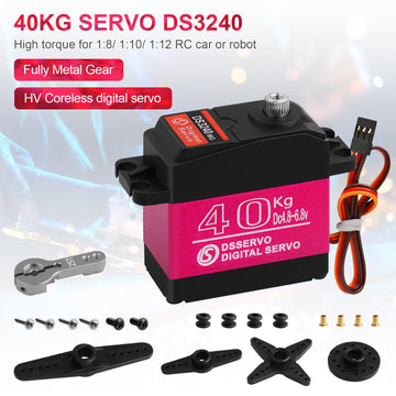 40KG High Torque RC Servo Digital Servo Full Metal Gear Waterproof with 25T Servo Horn Compatible with 1/8, 1/10, 1/12 RC Car Cr