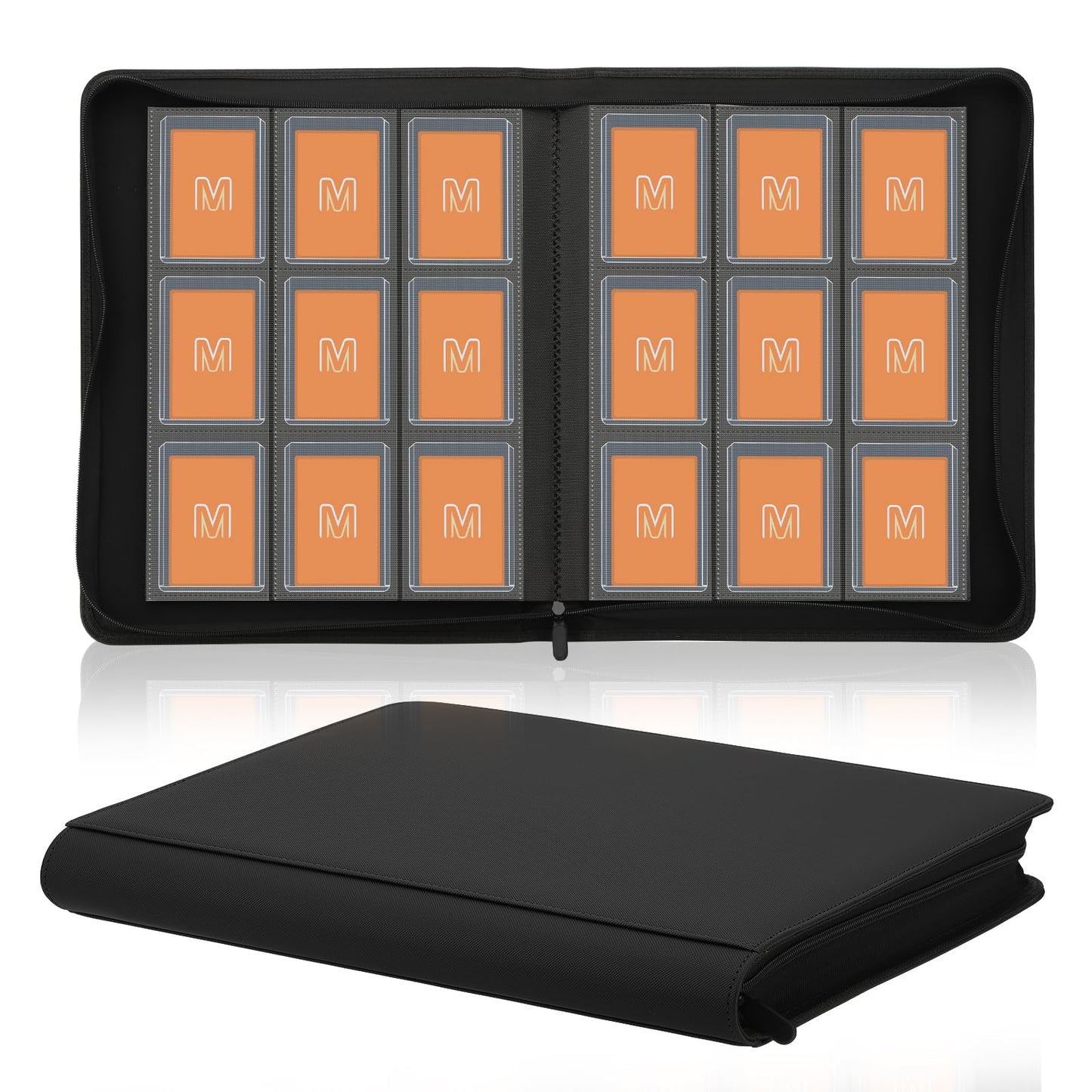 Toploader Binder Trading Card Binder Storage Hold up 288 Cards 9-Pocket Top Loader Binder with Sleeves for 3x4 Rigid Toploaders Hard Cases (9Black)