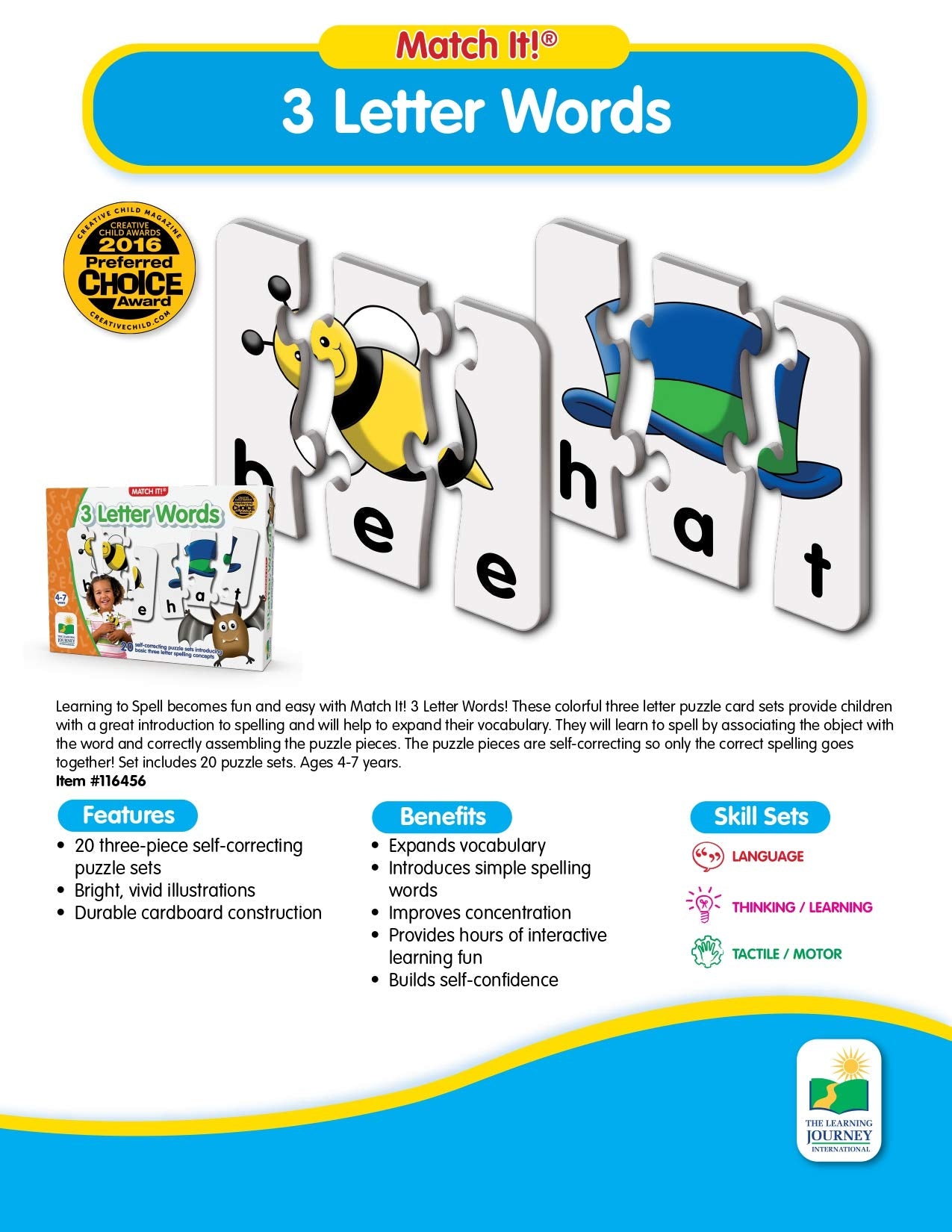 The Learning Journey: Match It! - 3 Letter Words -Spelling Puzzles For Kids Ages 3-5, Learn To Read With Preschool Learning Materials And Learning Games - Award Winning Educational Toys