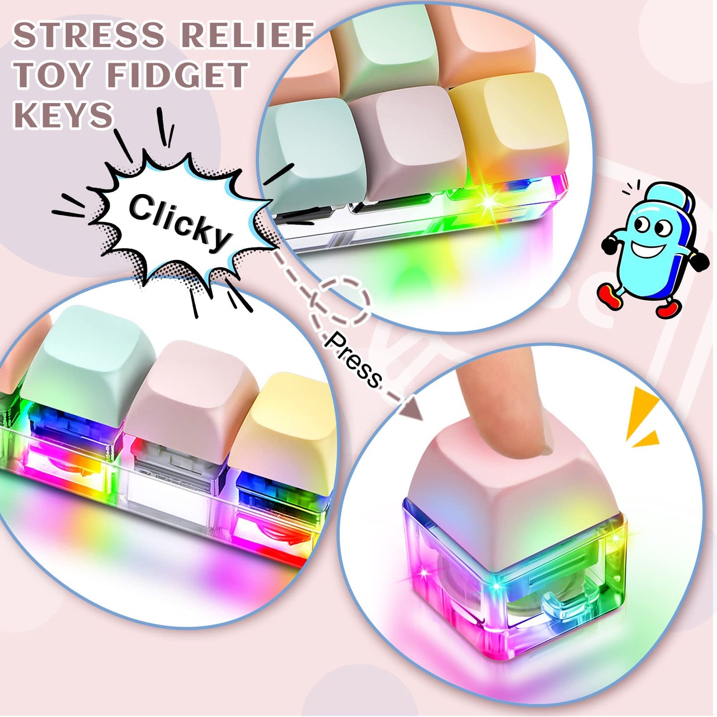4 Pcs Decompression Toys Keyboard Clicker Toy Keyboard Cube Toy Mechanical Key Toy Keyboard Button Stress Relief for mature-themed Gifts to Relief Pass Time (Trendy)