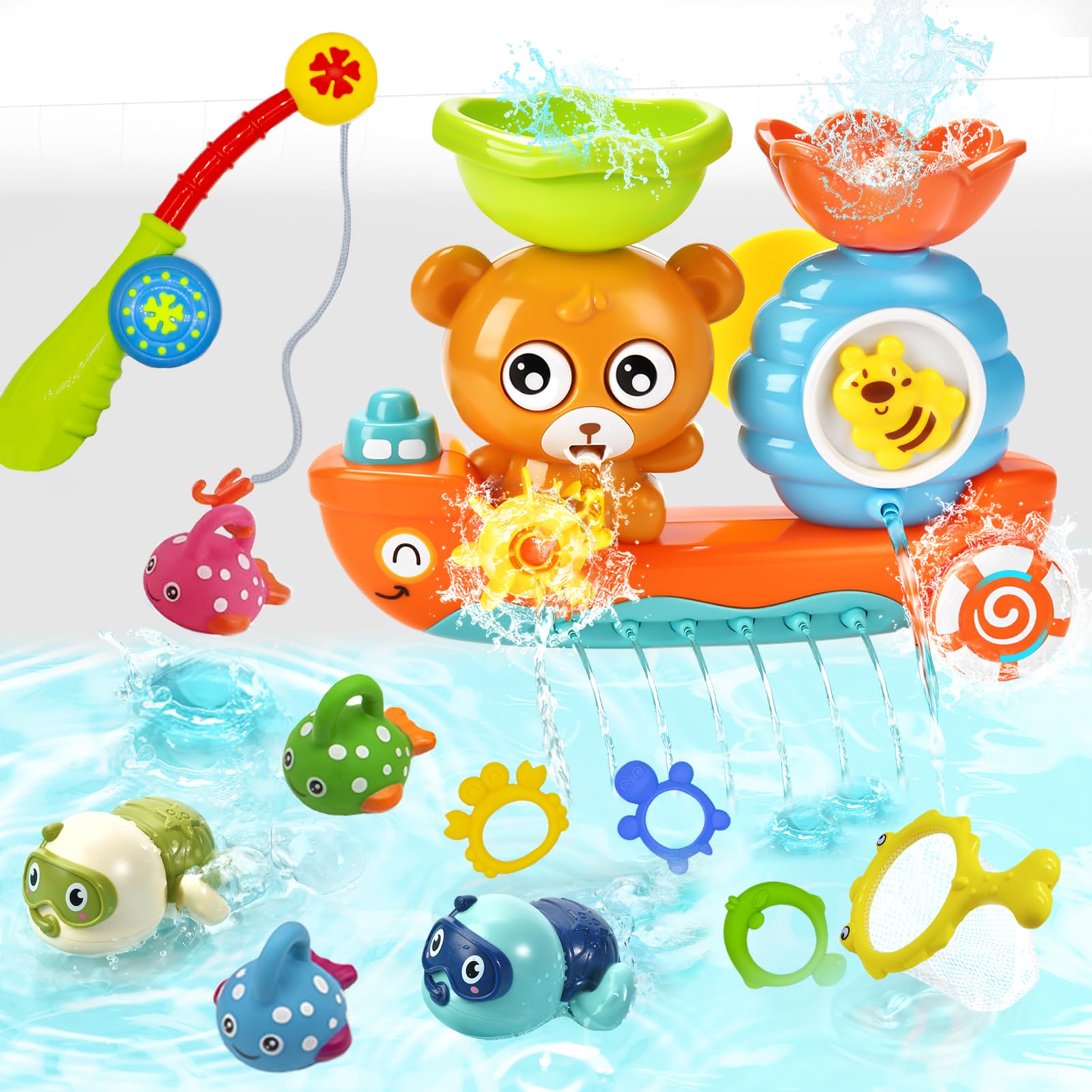 Bath Toys For Kids 1-3 Fishing Games Swimming Wind-Up Turtle Toddler Bathtub Toy Water Tub Pool Toys For Baby 1 2 3 4 Years Boys Girls Gift Box