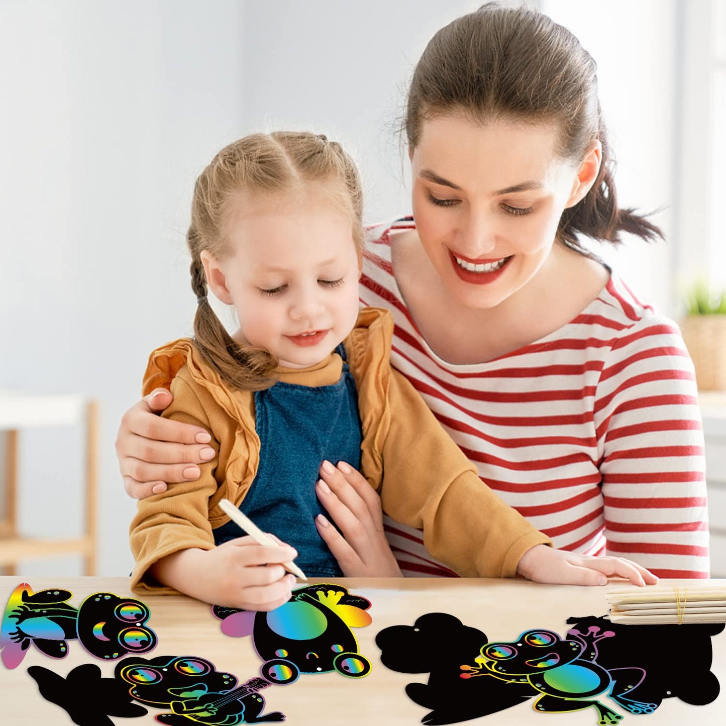 HubirdSall 60Pcs Funky Frogs Scratch Art for Kids Spring Summer Frog Magic Color Craft Passover Hanging Ornaments Kit for School