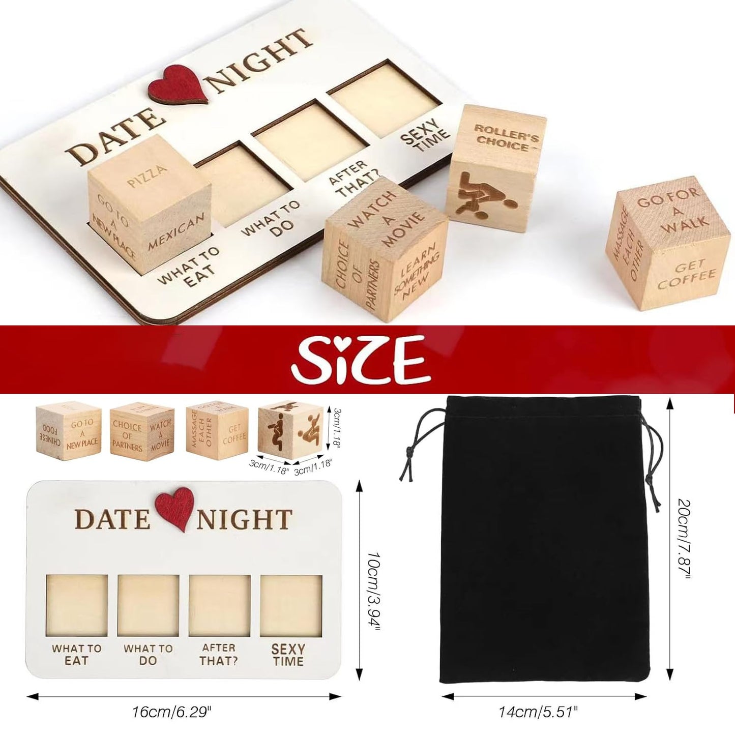Yckeogln Date Night Dice After Dark Edition,Wooden Board Game for Couple,Decision Dice, for Him & Her,Funny Wedding Gifts, Valen