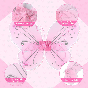 Chivao 10 Pieces Fairy Wings Butterfly Wings Wedding Decoration Costume Birthday Christmas Party Favors For Boys Girls(Pink)