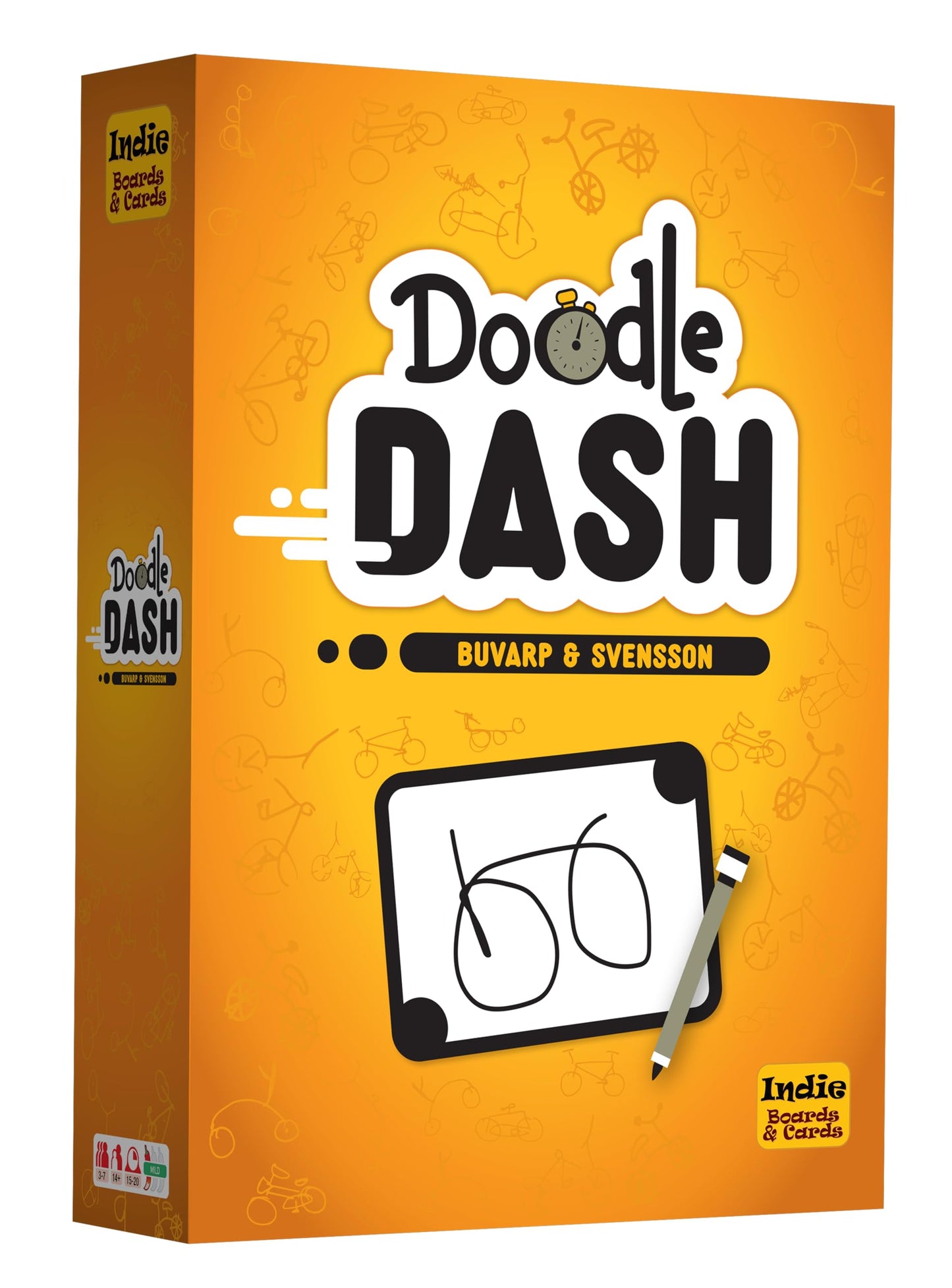 Indie Boards and Cards Doodle Dash Game - Standard Size, Yellow Cardboard, Model DDSH1IBC