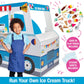 Ice Cream Truck Wooden Playset- 20 Fun Toy Pieces Including Freezer, Steering Wheel Sink & Sticker Sheet for Kids Name, Includes