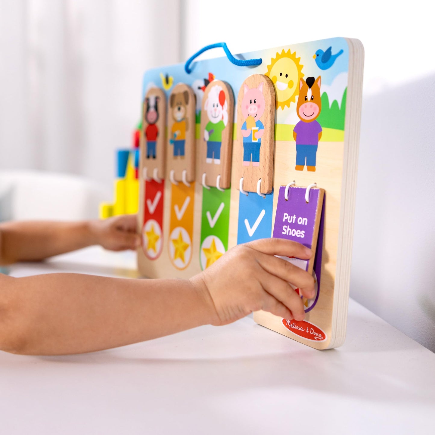 Melissa & Doug Wooden Daily Routines Chart for Kids 3+ - Multi-color, FSC Certified, Model 50893, 12" x 9" x 1.2"