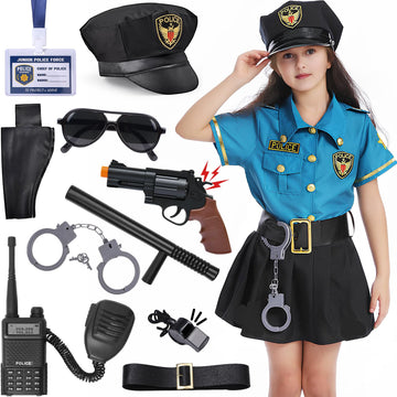 Toylink Girls Police Officer Costume For Kids Halloween Police Dress Up Role Play Cop Costume With Toy Accessories
