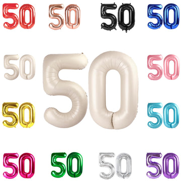 50 Balloon Number, Cream White Number 50Th Birthday Balloons 40 Inch, 50 Years Old Cream White Birthday Decorations For Men Wome