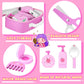GAGAKU Wooden Makeup Toy Set Pretend Wood Beauty Hair Salon Toys for Toddler Wooden Makeup Kit for Girls with Styling Tools Chri