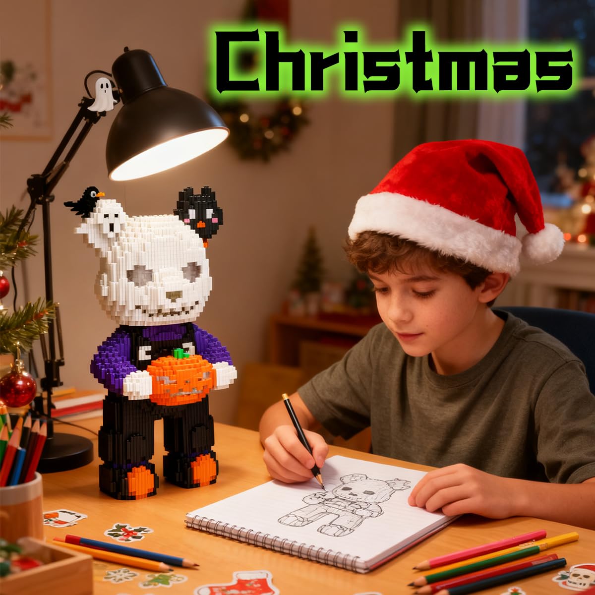 VIIOVOIIV Before Christmas Teddy Pumpkin Bear Micro Building Blocks Set(4500Pieces) Christmas Ornaments Bear Building Blocks Gift for mature-themed