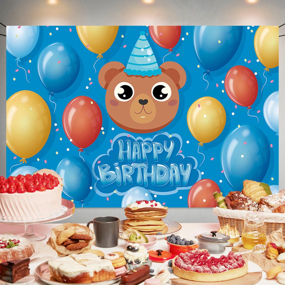 Cute Bear Birthday Party Decoration Cute Bear Happy Birthday Backdrop Cute Bear Photo Background Banner Poster For Kids Boys Bir