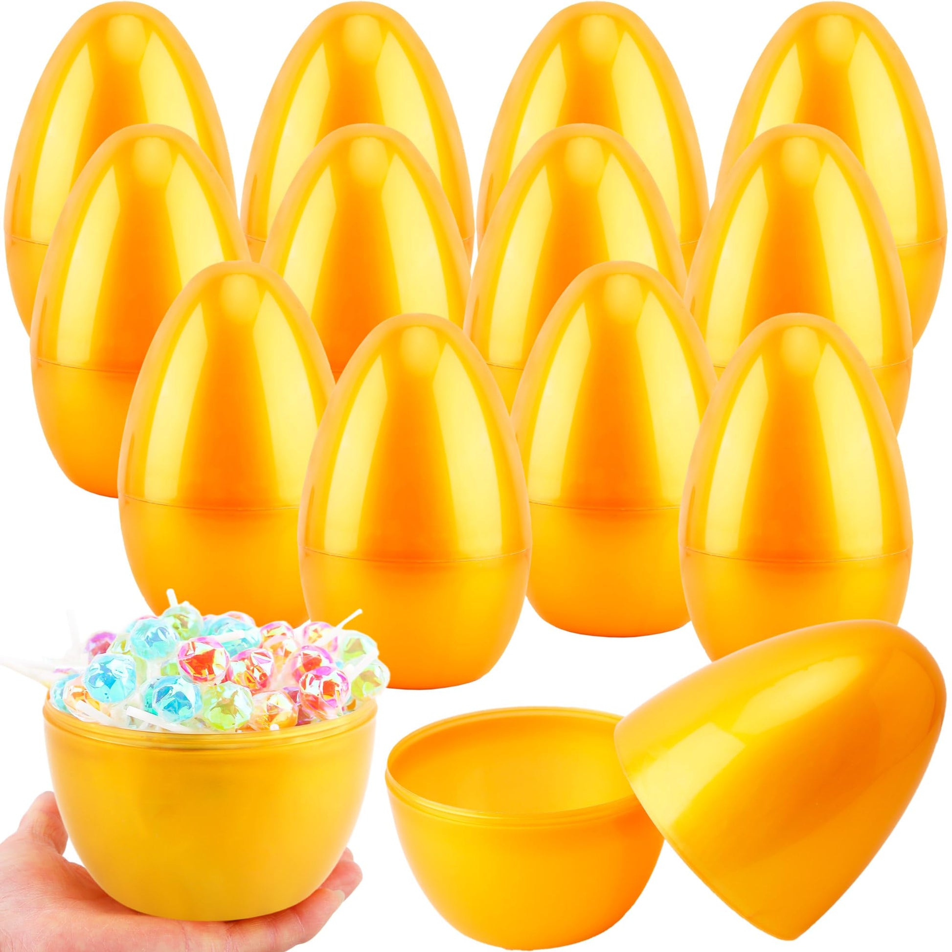 Haconba 12 Pcs 8 Inch Golden Easter Eggs Plastic Jumbo Fillable Easter Eggs for Egg Hunt Game Easter Party Favors Decoration
