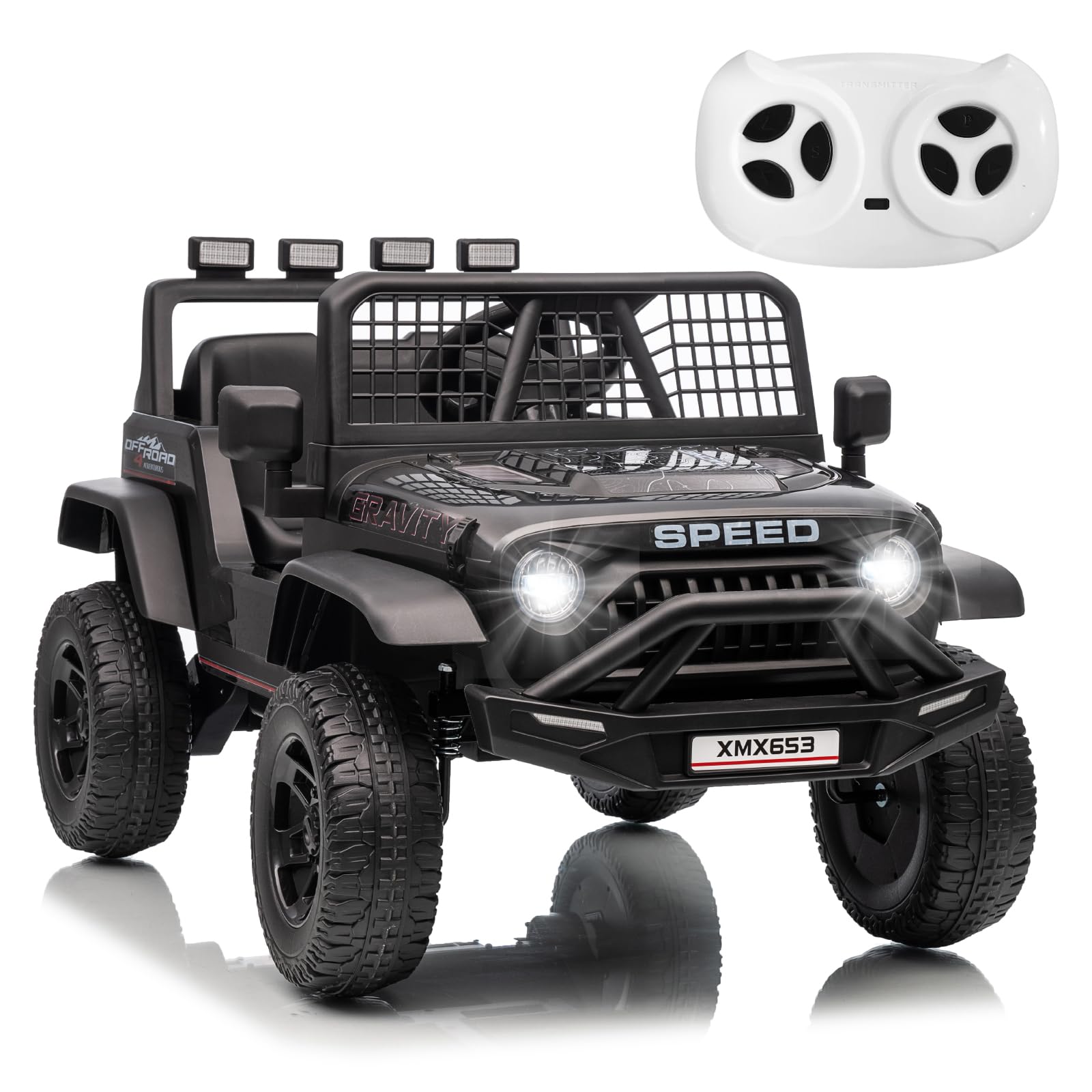 12V Ride On Truck Car, Kids Electric Vehicles Car W/Parent Remote Control, 3 Speeds 5MPH Max Speed, Spring Suspension, LED Light