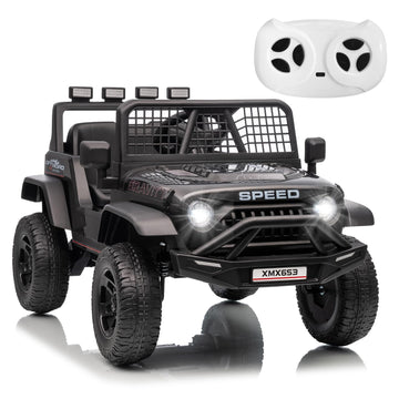 12V Ride On Truck Car, Kids Electric Vehicles Car W/Parent Remote Control, 3 Speeds 5MPH Max Speed, Spring Suspension, LED Light