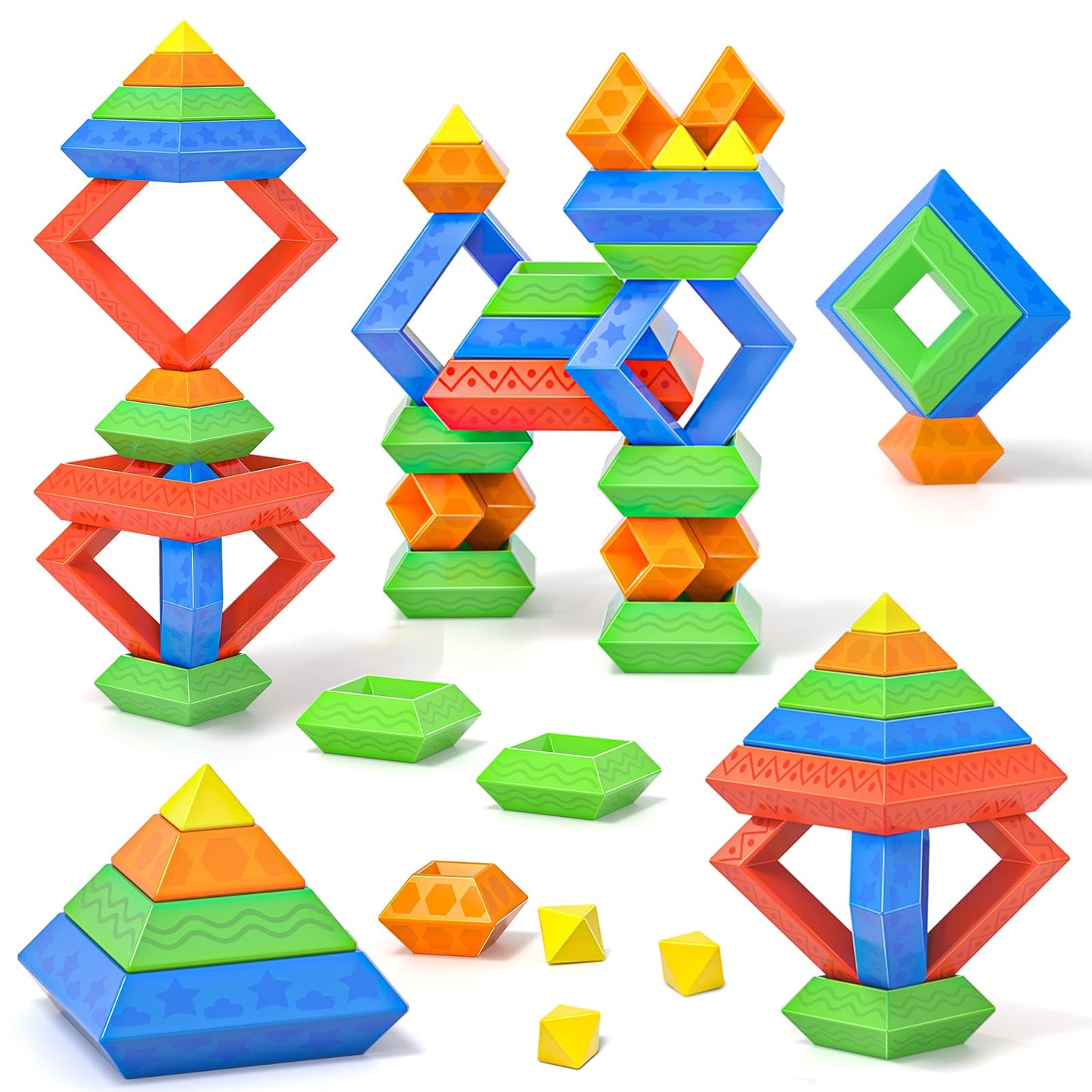 Blocks Building Toys For Toddlers 1-3 3-5, Pyramid Stacking Blocks Preschool Educational Toys For Ages 2 3 4 5 6 Boys & Girls Le