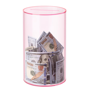 Hicocool Clear Piggy Bank For Adults Kids Must Break To Open, Pink Acrylic Piggy Bank Unopenable Money Savings Jar (8' H X 5' D)