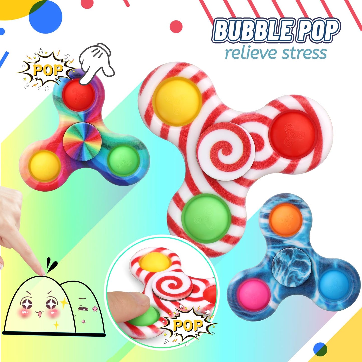 12 PCS Push Pop Bubble Sensory Fidget Spinner Stress Relief Toy  Simple Popper Squeeze Toy Birthday Gift Halloween Christmas Party Favors Supplies Bag Filler for Kid mature-themed  Office Toy Classroom Prize