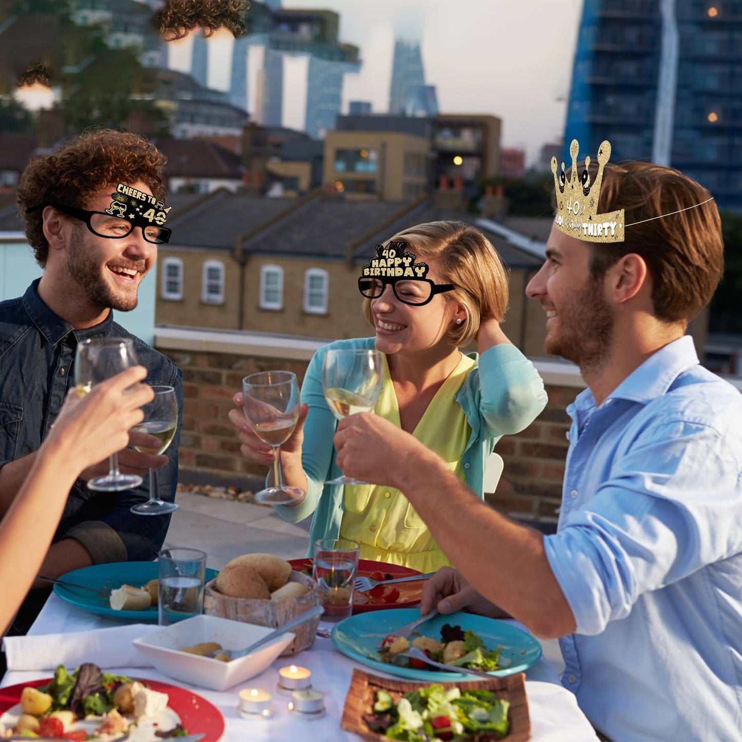 12 Pieces Birthday Decorations Set,40th Stylish Birthday Paper Eyeglasses 40th Birthday Sunglasses Celebratory Birthday Hats Pho