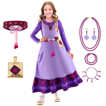Vermeyen Wish Asha Costume Dress For Girl,Princess Costume Kids Dress Halloween Christmas Costume Cosplay Party Outfit 140
