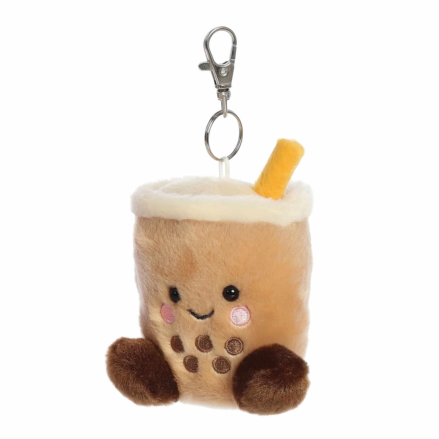 Aurora Adorable Palm Pals Milky Tea Boba Clip-On - Fun Collectible Plush for Kids and mature-themed Collectors - Perfect for Decorating Rooms and Birthday Gifts - Brown 4 Inches