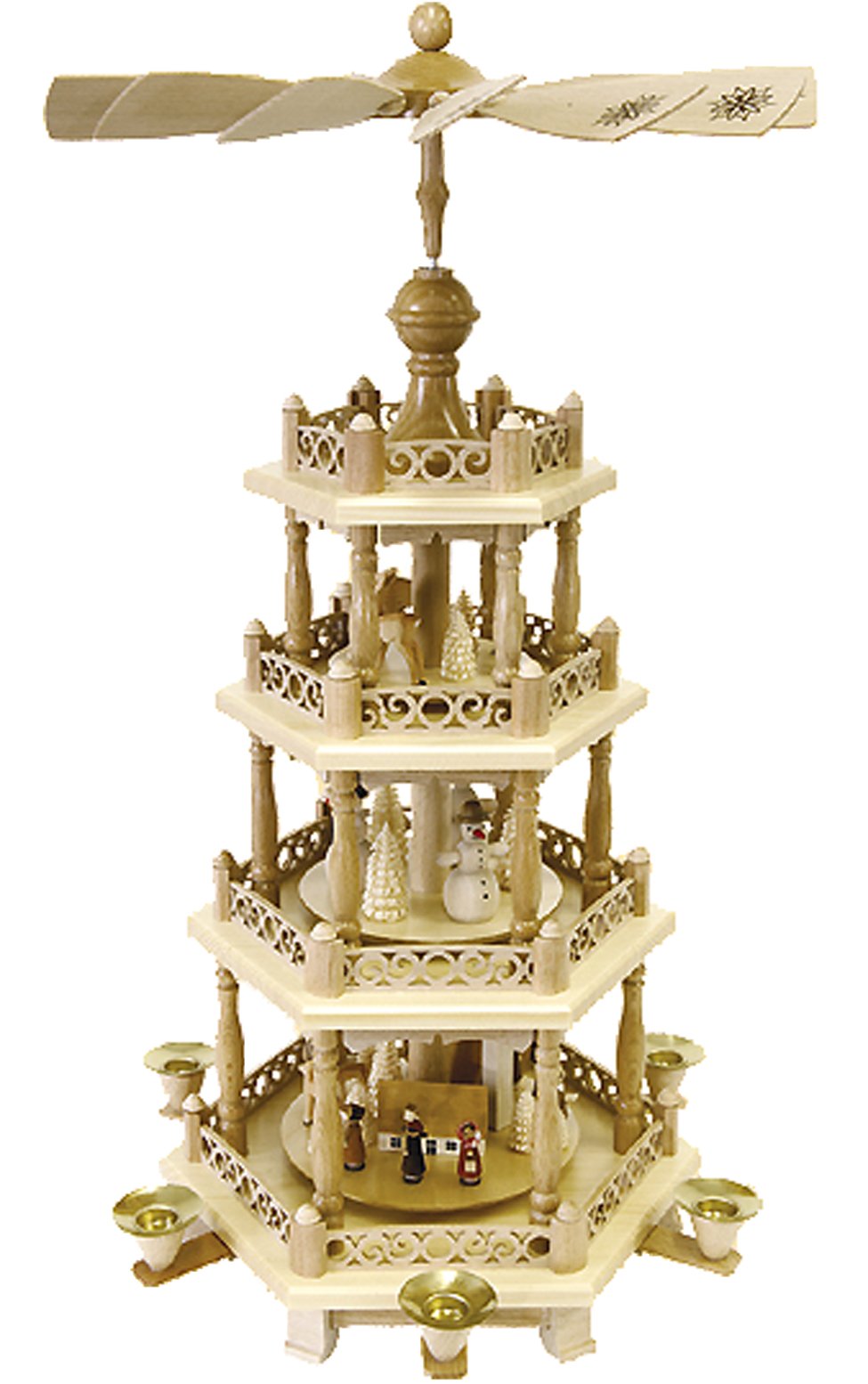 Alexander Taron Importer 16799 Richard Glaesser Pyramid-4 Tiers-Snowmen, Church, Animals-22.5 H W x 12 D, 22.5 x 12 x 12, Brown