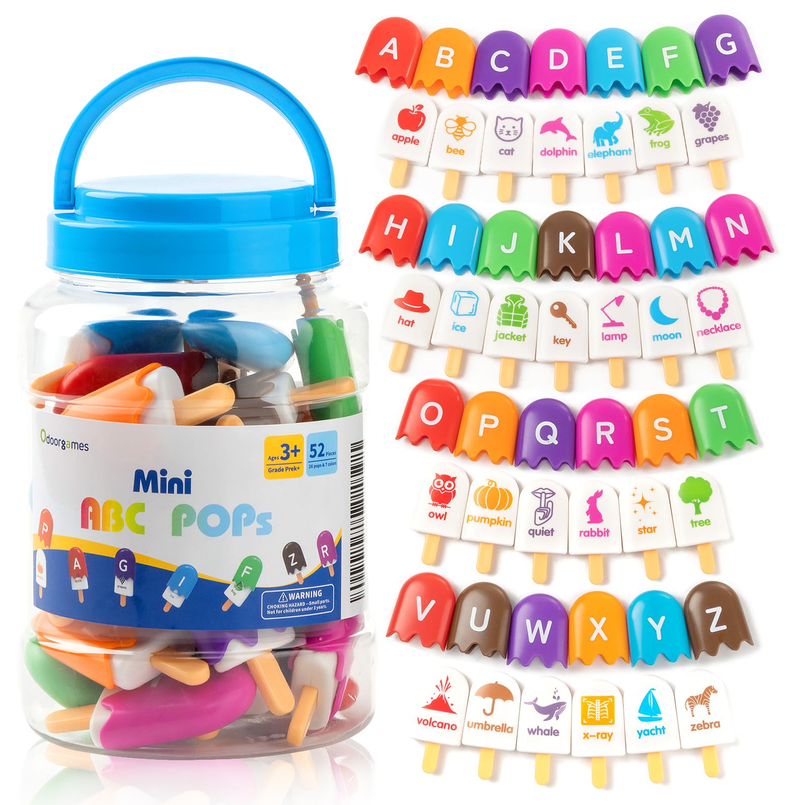 Odoorgames ABC Popsicles – Mini Alphabet Learning Toys, 7 Color Plasti ...
