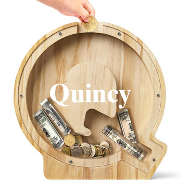 Bemaystar Personalized Piggy Bank for Kids: Customized Name Letter, Wooden Money Bank for Boys & Girls, Birthday
