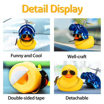 Wonuu Rubber Yellow Duck Car Ornaments Cool Duck Car Dashboard Decorations With Propeller Helmet Sunglasses (Brilliant Blue-Yellow G)