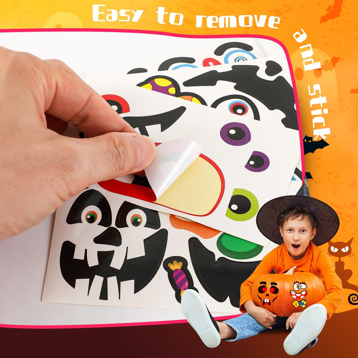 96 Pieces of Mini Halloween Pumpkin Decorating Stickers,Mini Pumpkin Face Stickers for Kids Halloween Party Favors Trick or Trea